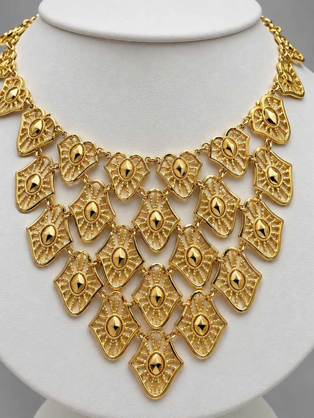 Vintage Vendome Gold Layered Shield Bib Necklace